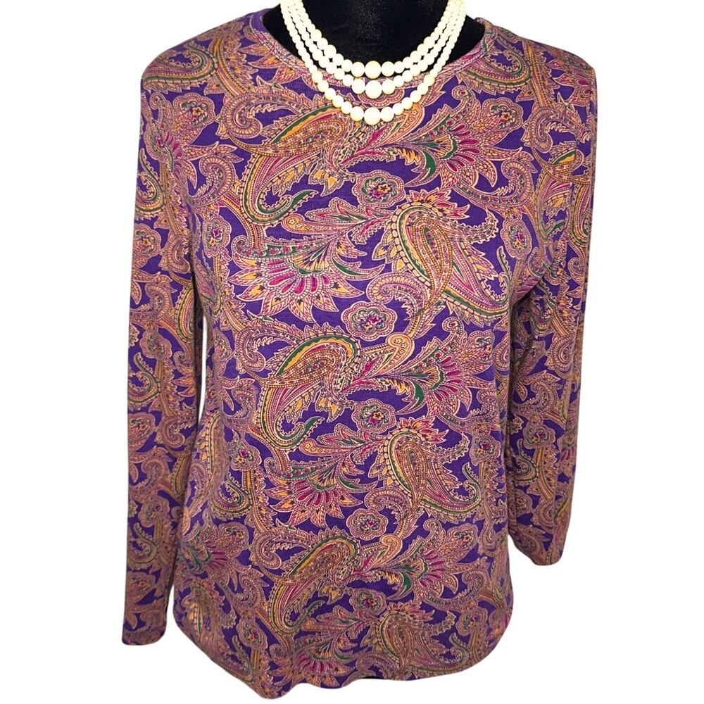 Lauren Ralph Lauren Top Paisley Cotton Knit Purple